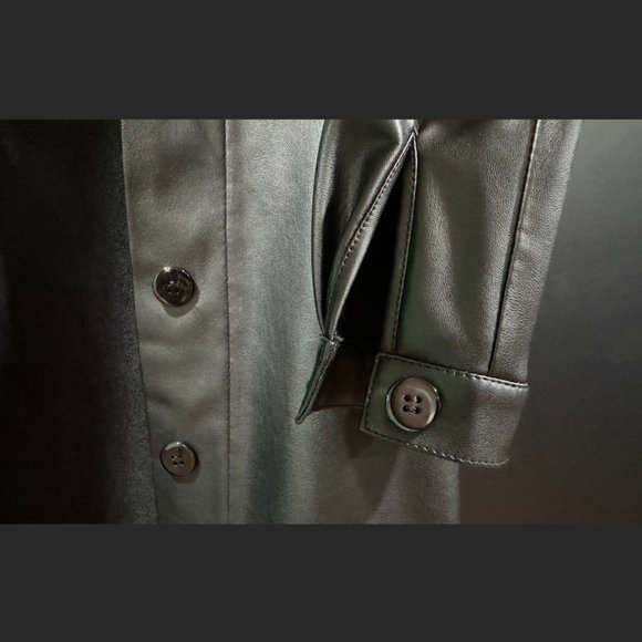 Julia Allert Long button-up Trench/ Raincoat Eco-Leather Black - Picture 5 of 9